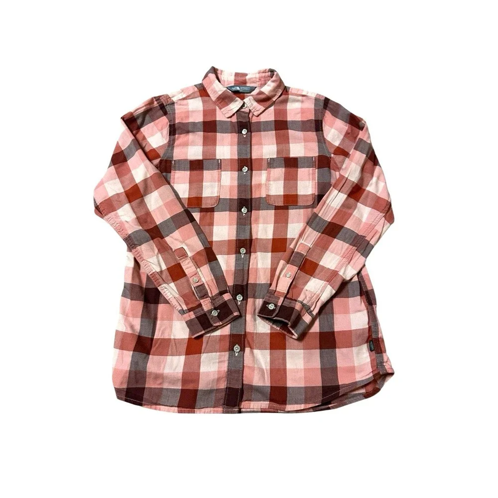 The North Face size L button down burnt orange plaid long sleeve casual cabin